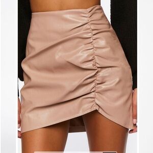 NWT F21 Nude Faux Leather Ruched Mini Skirt Size S